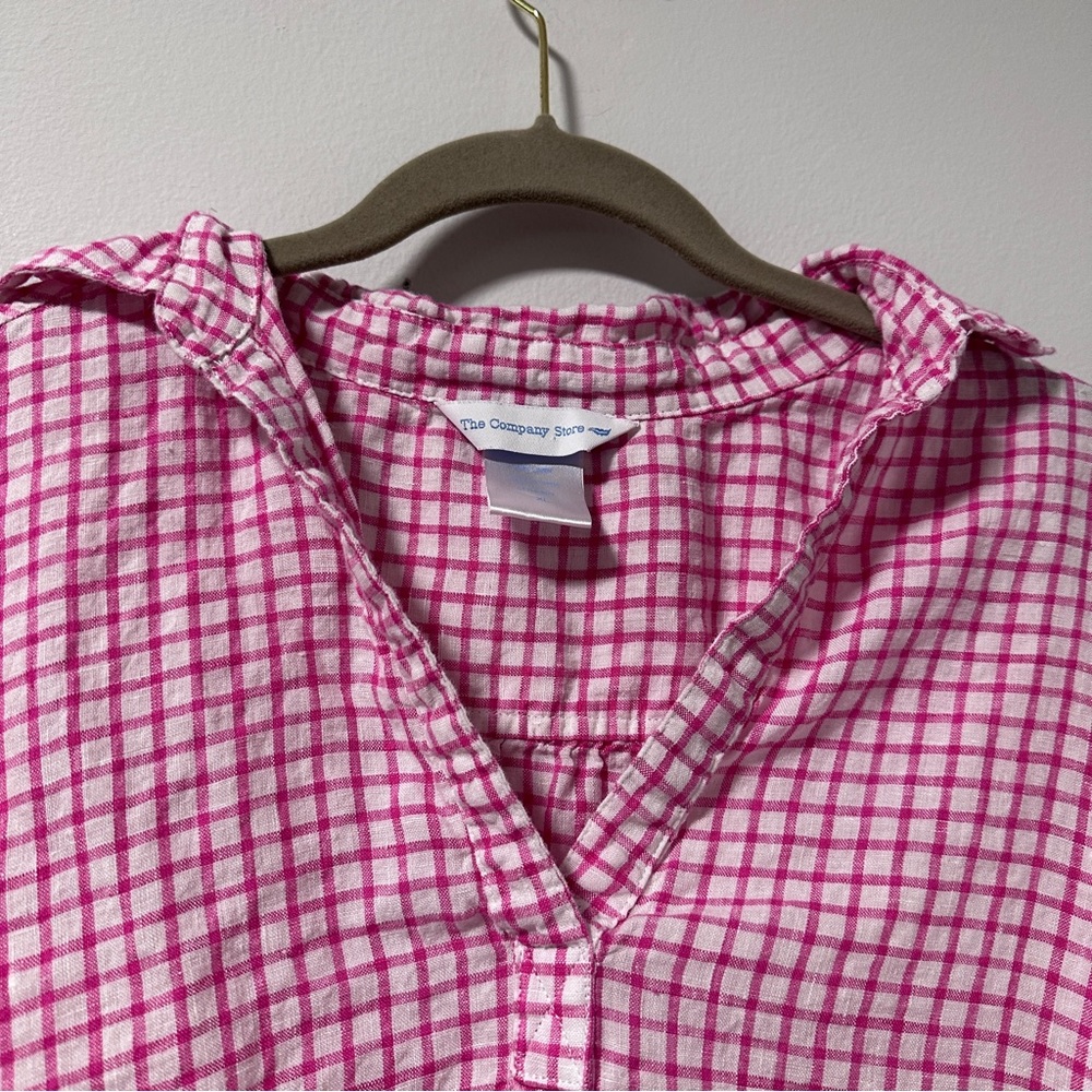 The Company Store Pink White Gingham 100% Linen Collared Tunic - Picture 4 of 16